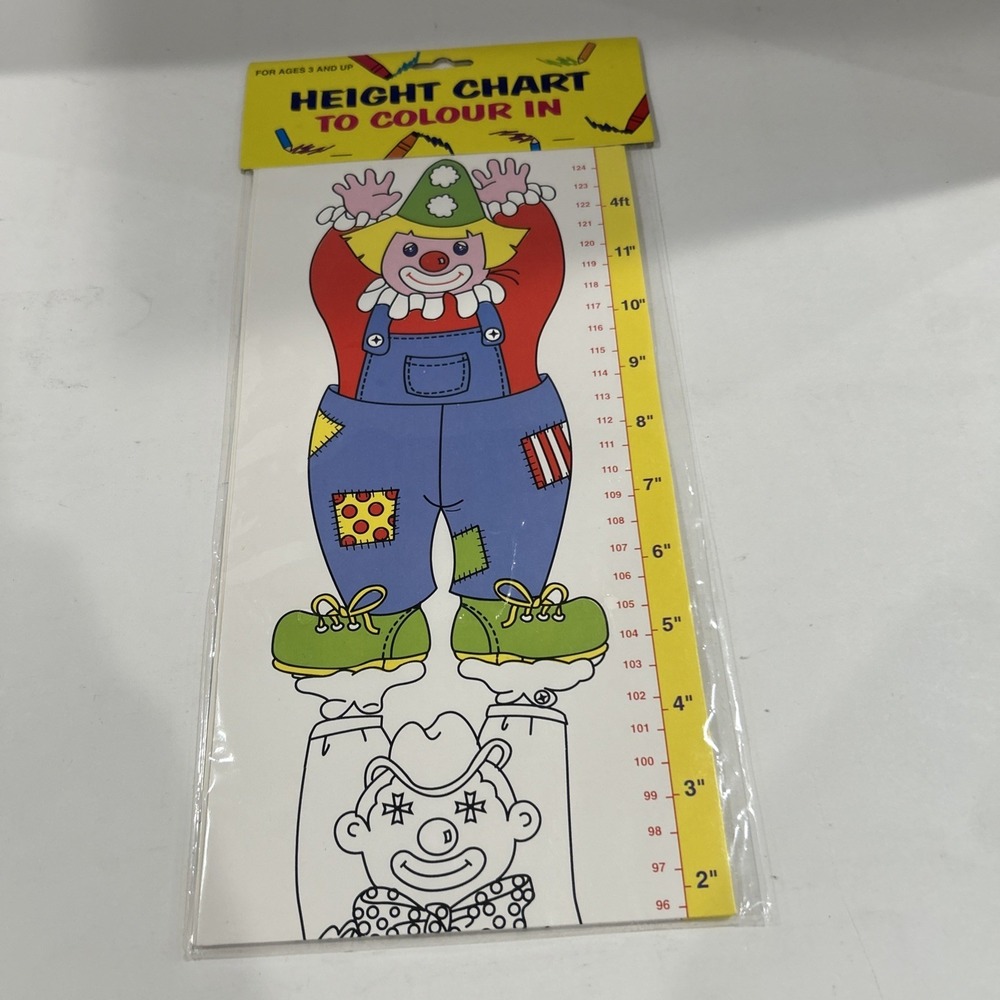 Vintage‎ Child Height Growth Chart Measuring Wall Hanging Clowns Color In 4 Ft